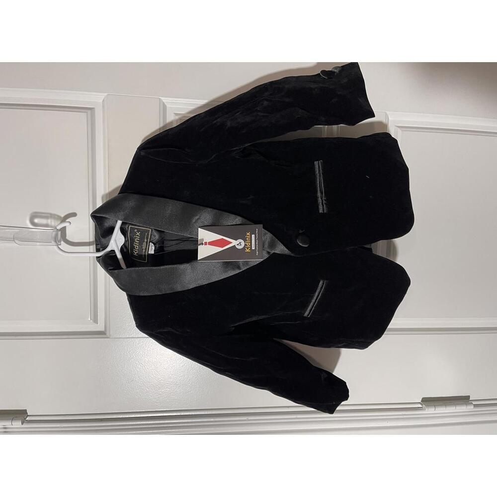 KIDINIX Boys Suits for Kids Size 4 Black Velvet 2 Pieces Shawl Lapel